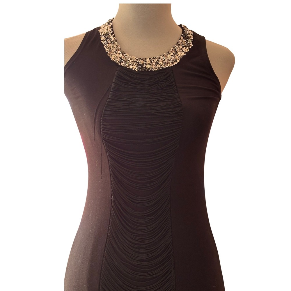 Flowers by Zoe Black Fringe Sequin Neck Mini Dress Junior M Rocker Goth DL115SSQ - Picture 11 of 11